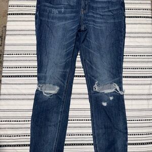 Express Dark Blue Distressed Ankle Jeans